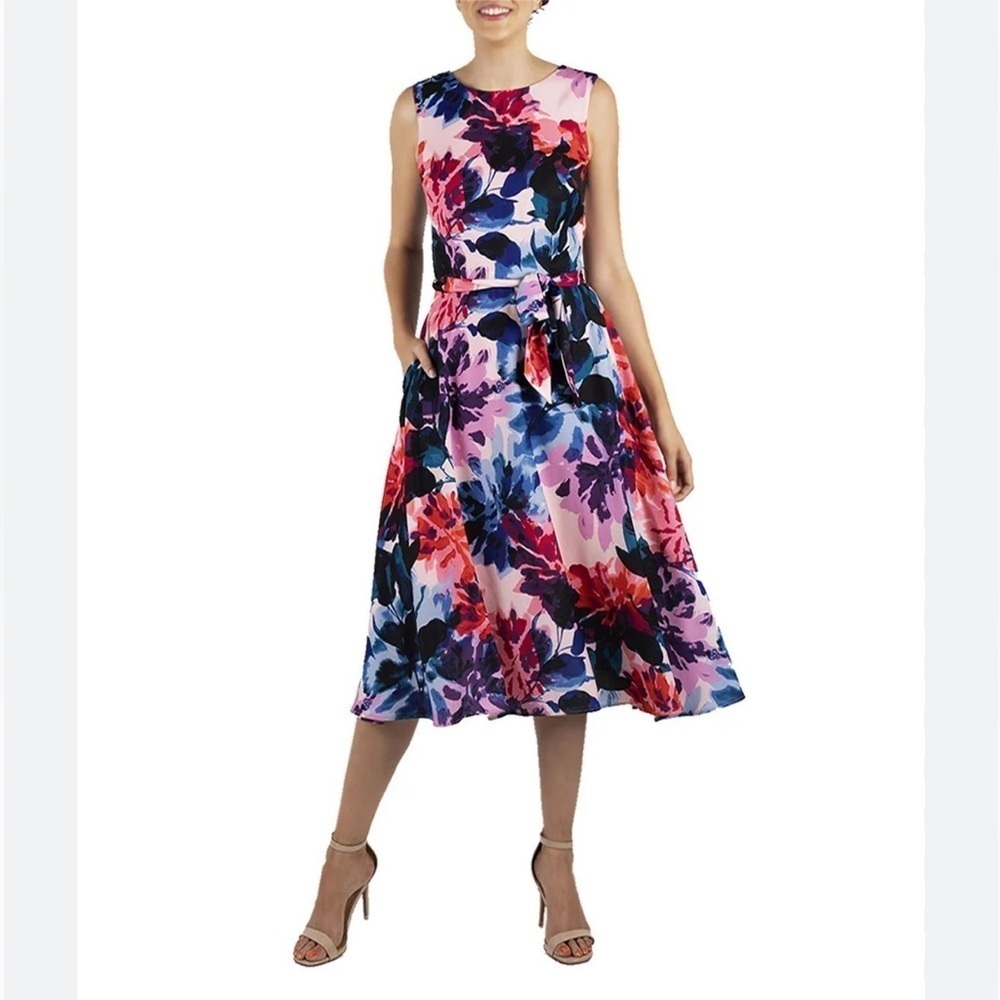 Donna Ricco Womens Floral Midi Fit & Flare Dress Size 12
